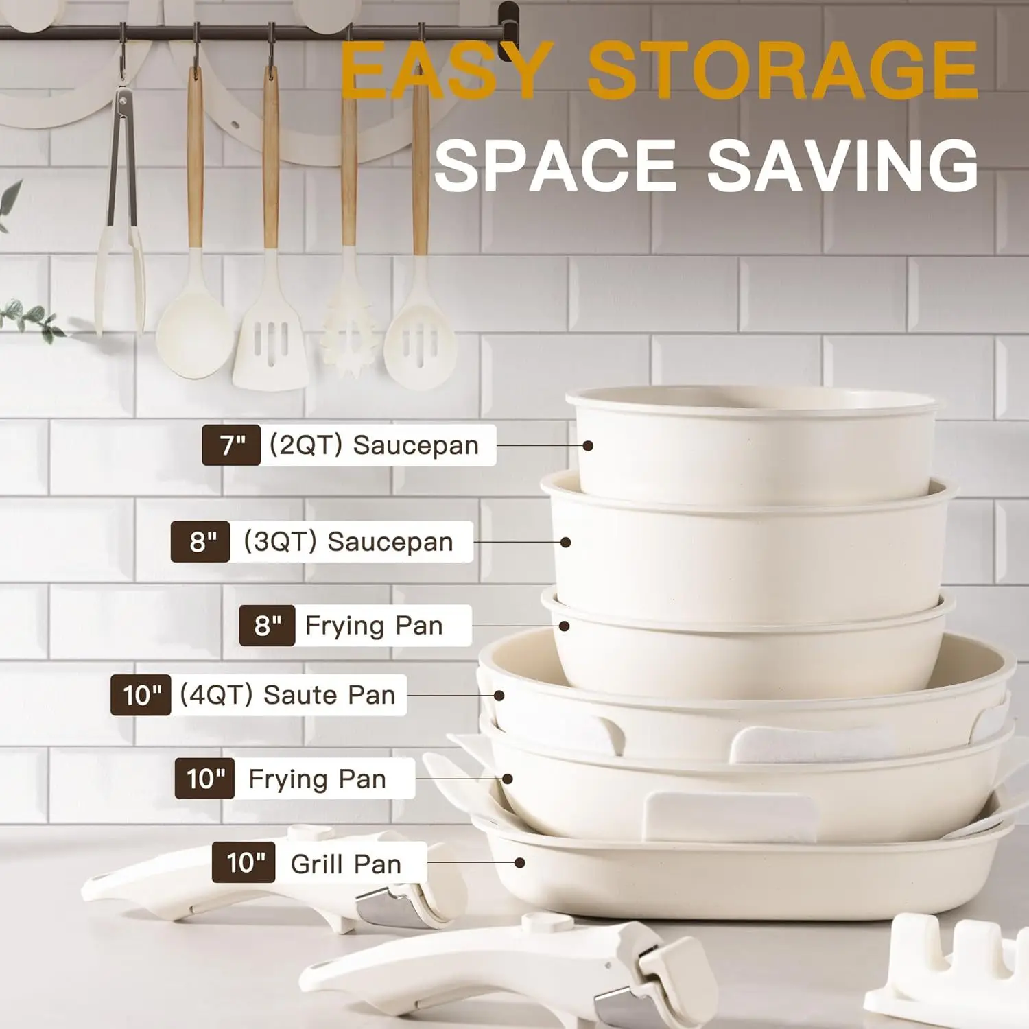 Custom Cross-border 23-piece Detachable-handle Cookware Set Universal Stove-compatible Nonstick Thickened Solid-color Stylish