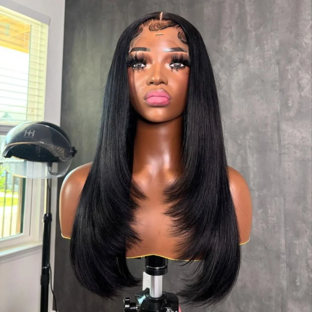 

Бесклеевой синтетический многослойный парик 13X6, кружевной передний парик, предварительно выщипанный, предварительно вырезанный, прямой парик, чистая линия волос, крошечные узлы, волосы