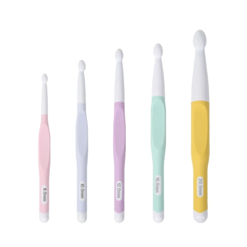 

5 Pcs 8/10/12/15/20mm Knitting Needle Crochet Hook Ergonomic Handle Craft Tool