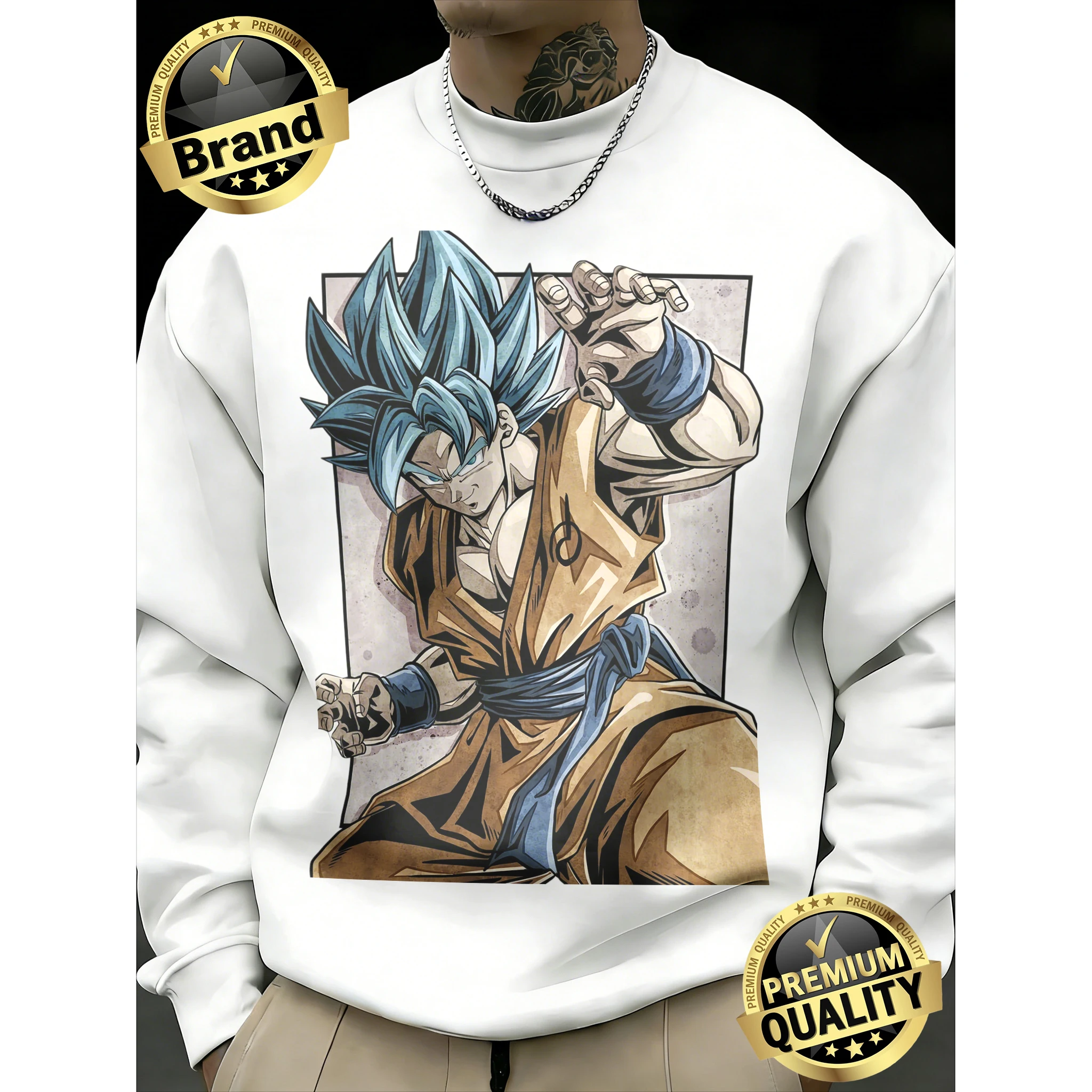 

2026 Spring Autumn Dragon Ball Super Goku Super Saiyan Blue Print 100% Cotton Crew Neck Sweatshirt Men's Long Sleeve Unisex Top
