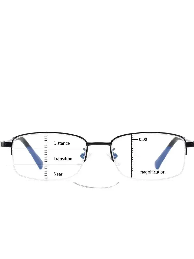 Progressive Multifokus-Lesebrille aus Titan, blaues Licht blockierende Anti-Ermüdungs-Metallrahmen, multifokale Lesebrille