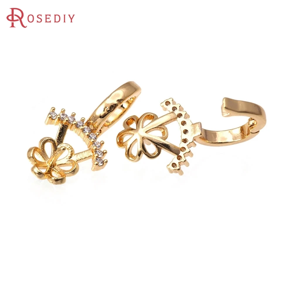 

6PCS 18K Gold Color Brass Zircon Can Fit Half Hole Beads Flower Necklaces Pendants Connector Charms Snap Clip Clasps Diy Making