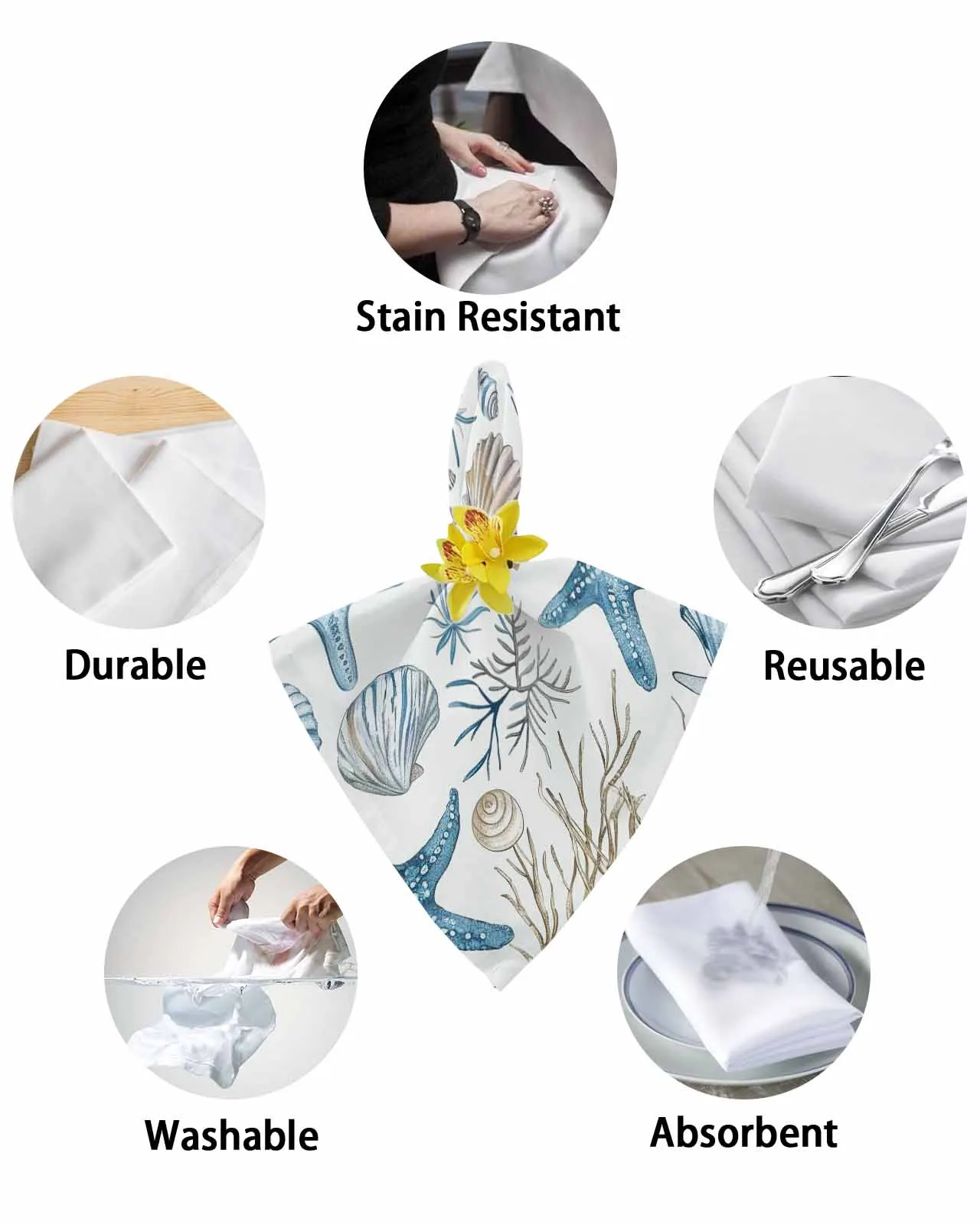 4pc Marine Coral Shell Starfish Blue Series Table Napkins Set Dinner Handkerchief Towel Napkins Cloth for Wedding Party Banquet