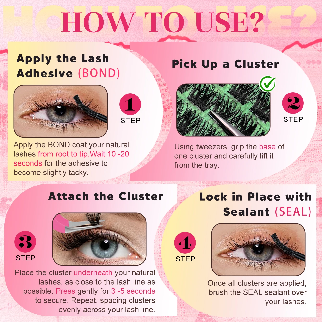 352-teiliges Flauschiges Wimpernbüschel-Set, Gemischte Stile A17+A11/T51+A10 Einzelne Wimpernverlängerungen, DIY Volumen-Wimpern mit Kleber und Pinzette – Detail 7