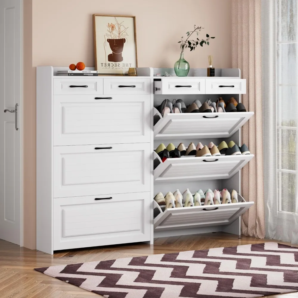 Shoe Cabinet,Shoe Storage Cabinet With 3 Flip Drawers & 2 Slide Drawers, Wood Freestanding ShoeRack Organizer ,shoes Cupboards