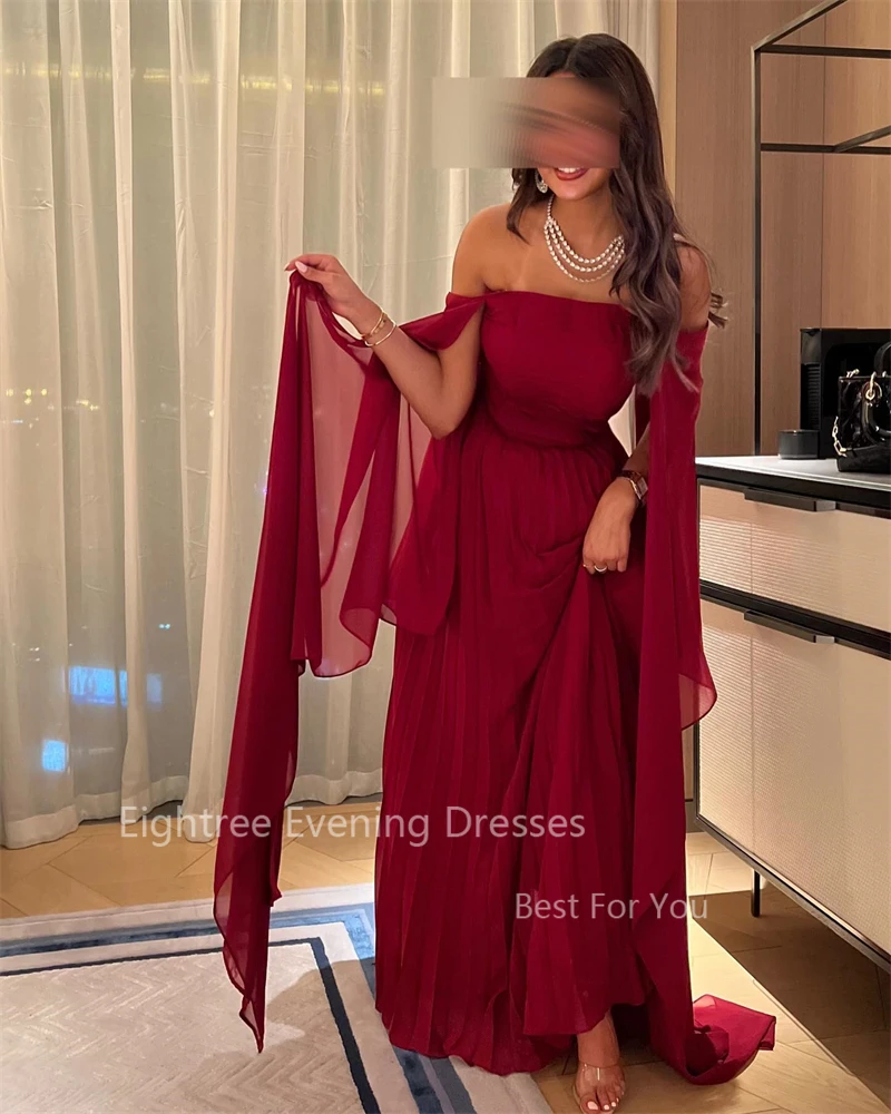 Eightree Burdungy Chiffon Evening Dresses Off the Shoulder Prom Gowns For Women Simple Beach Formal Occasion Dress فساتين سهر