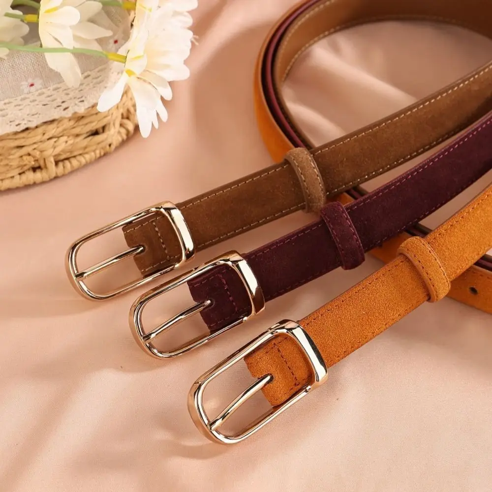 

Luxury Design Suede Genuine Leather Belt Casual Retro Vintage Buckle Waistband Versatile Business Waist Strap For Women Girl