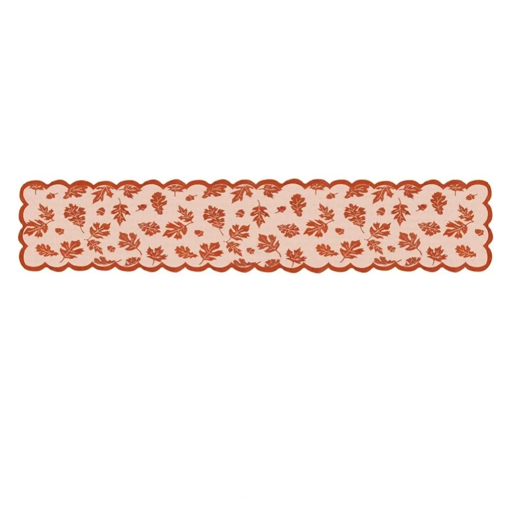NEW Thanksgiving Table Runner Maple Leaf Pattern Lace Design Decorative Runner Washable Orange Autumn Tablecloth Harvest Season