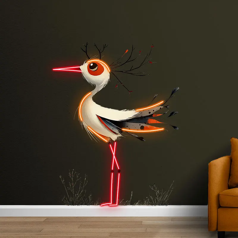 Whimsical Bird Neon LED Light, Artistic Animal-Themed Wall Decor for Kids Room & Living Space, Vibrant, Unique Design with Light