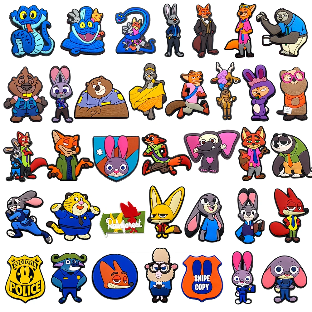 

16/20/36 шт., подвески для обуви Disney Zootopia, обувь с героями мультфильмов, украшения, аксессуары, классические шлепанцы с пузырьками, сабо, сандалии с пряжкой, подарки для детей