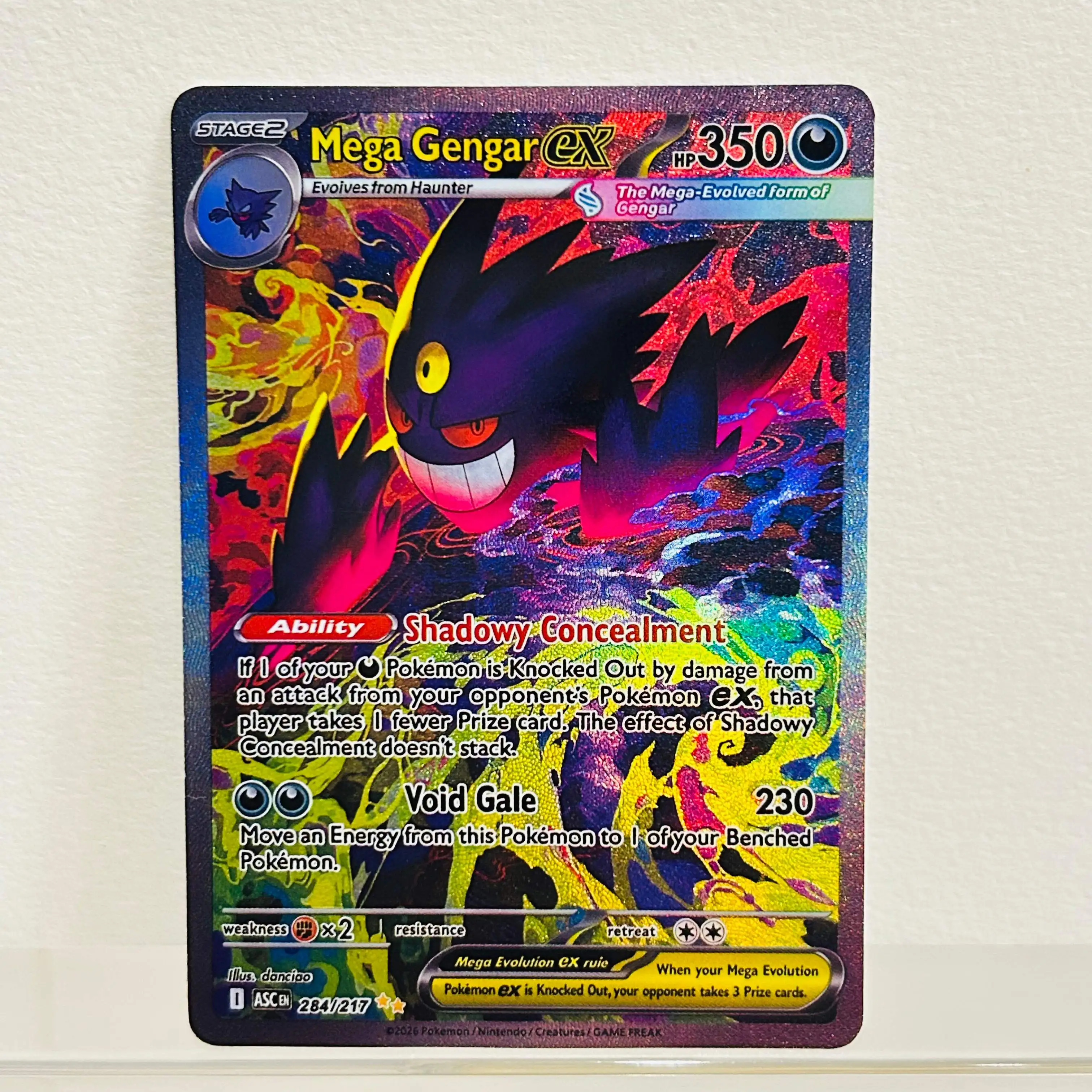 Cartão Pokémon Mega Gengar ex 284/217 em Inglês com Textura Holográfica DIY Coleção Premium de Anime