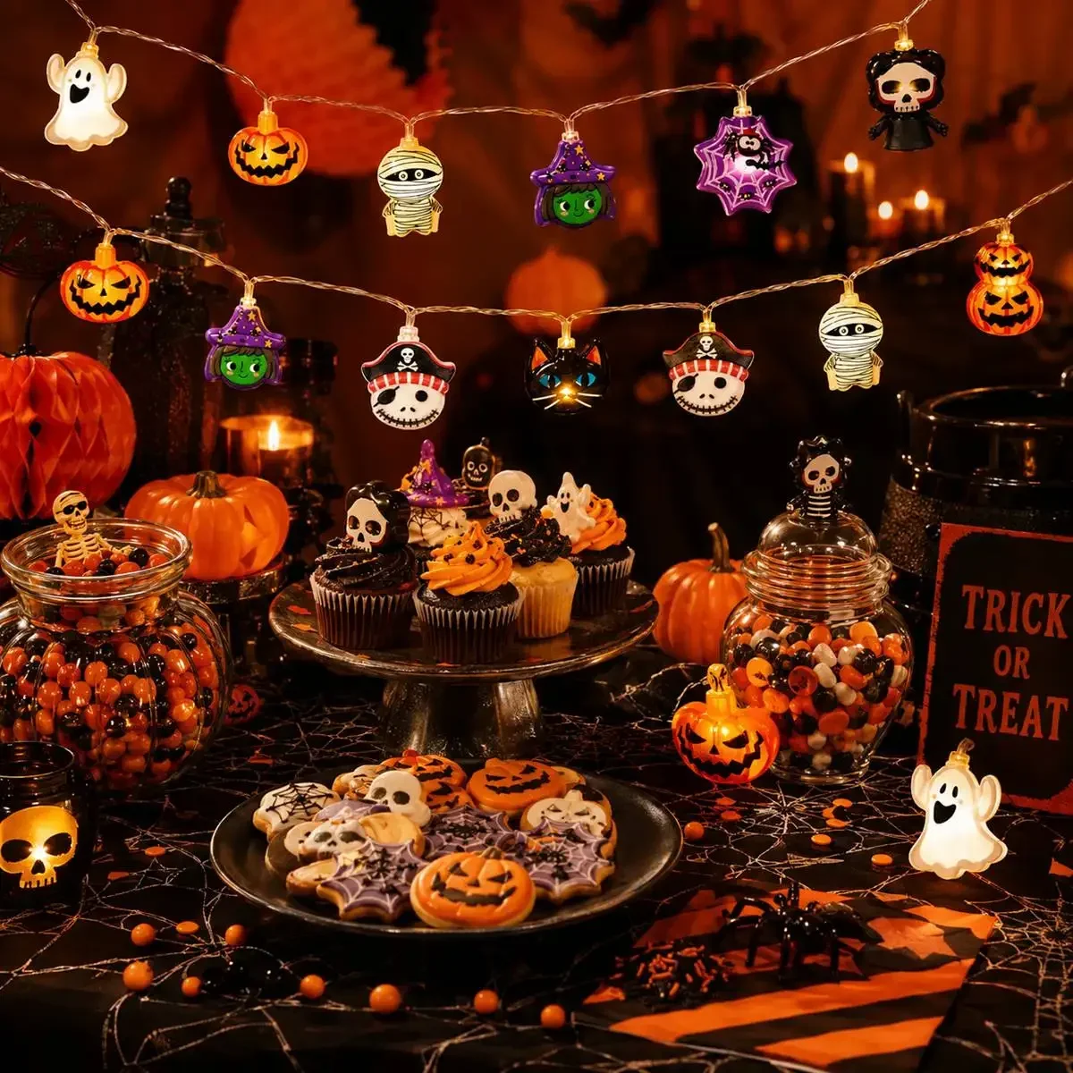 Halloween LED String Lights 20 LED Ghost Pumpkin Spider Mummy Skeleton Fairy Lights Suitable for Holiday Party Home Decor