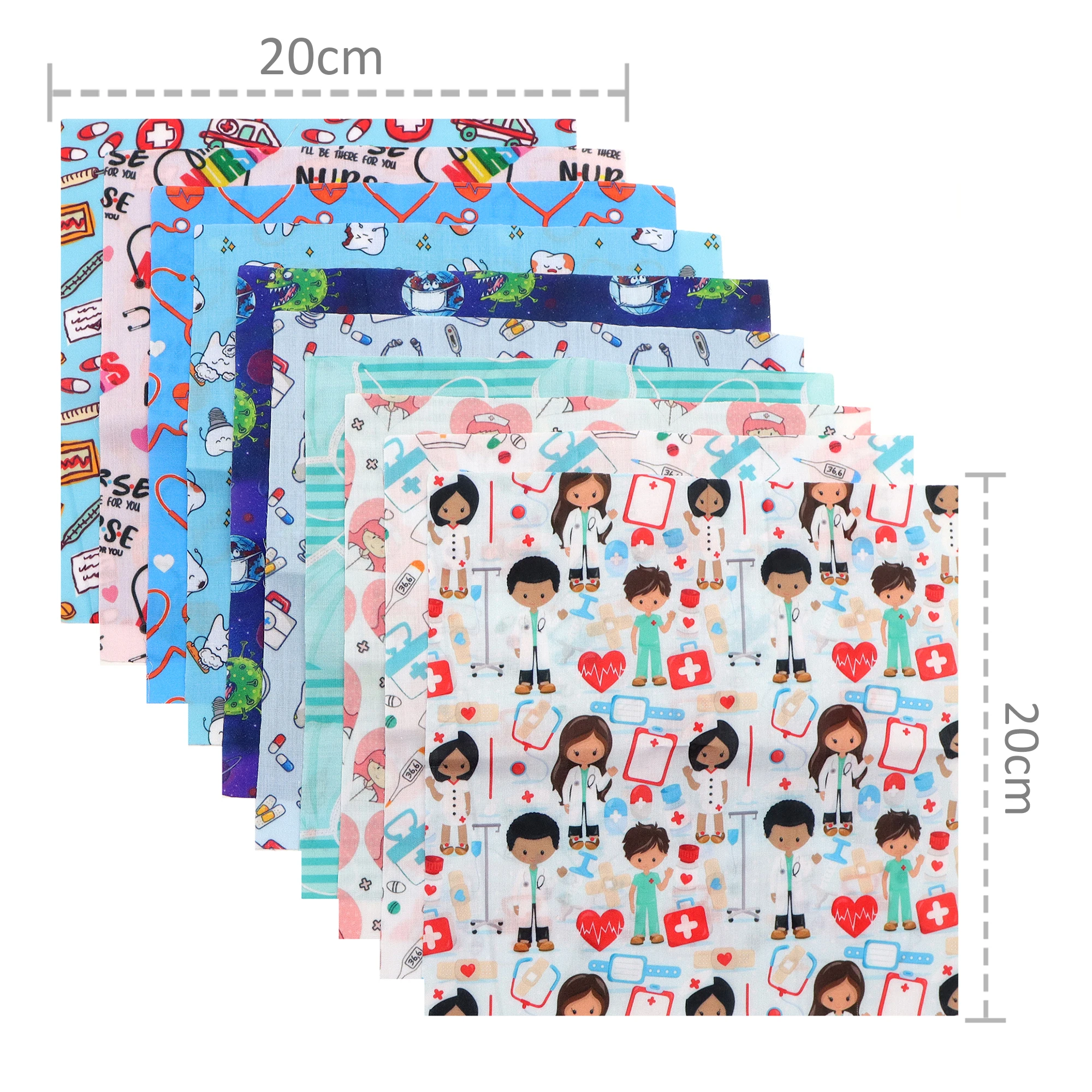 10pcs/set 20*20cm Nurses Health Series Pattern Polyester Cotton Fabric Patchwork Clothes For DIY Sewing Quilting Material