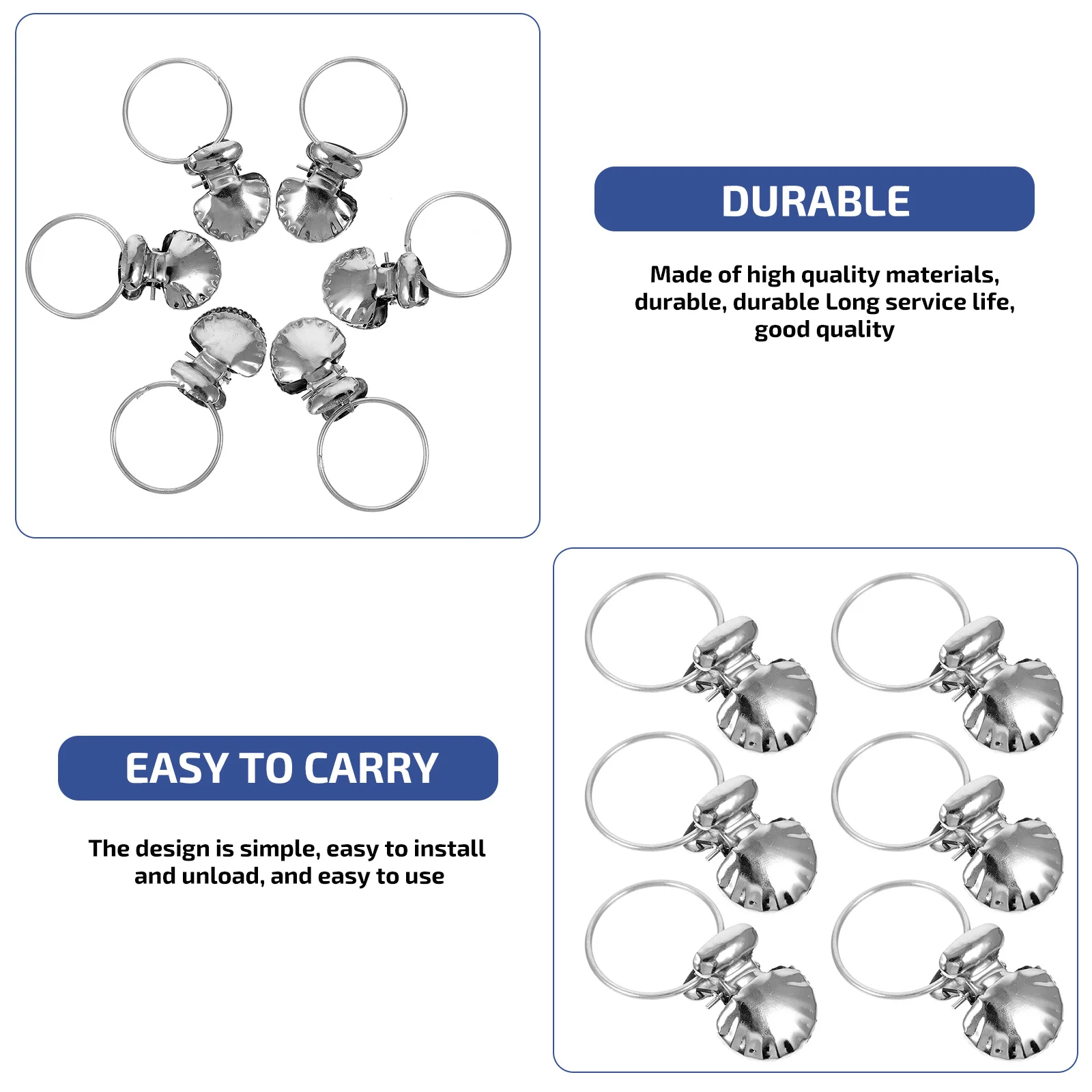 

30Pcs Stainless Steel Curtain Hooks Shell Style Heavy Duty Waterproof for Bathroom Shower Rod Accessories Home Organization