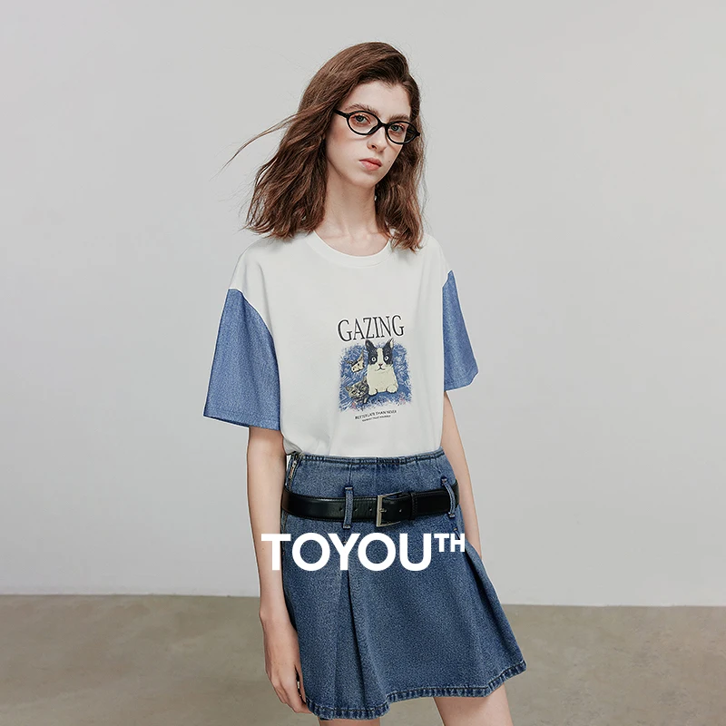 

TOYOUTH Women Short Sleeve T shirt 2025 Summer New Casual Tops 8521065