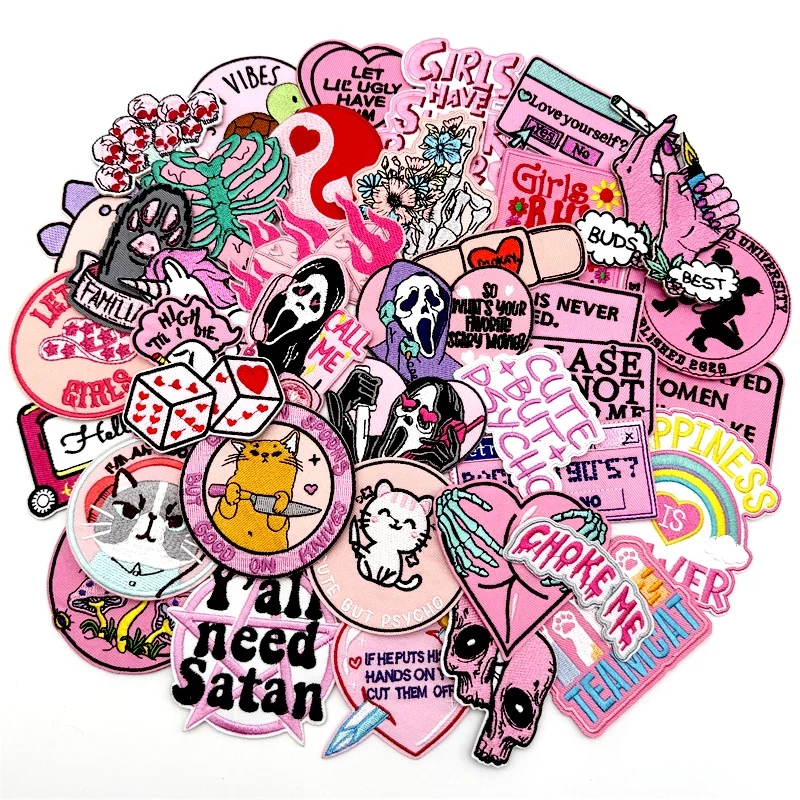 40 teile/los PUNK Verschiedene Stickerei Patches Applikation für Kleidung Eisen auf Patches DIY Dekoration Streifen Aufkleber Jean Jacke – Detail 5
