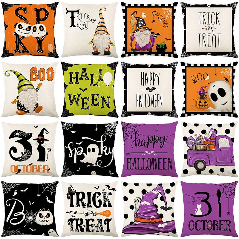 

Halloween Cushion Cover 18x18 Inches Pillow Cover Linen Pillowcases Home Sofa Seat Decoration Throw Pillow Case Halloween Gifts