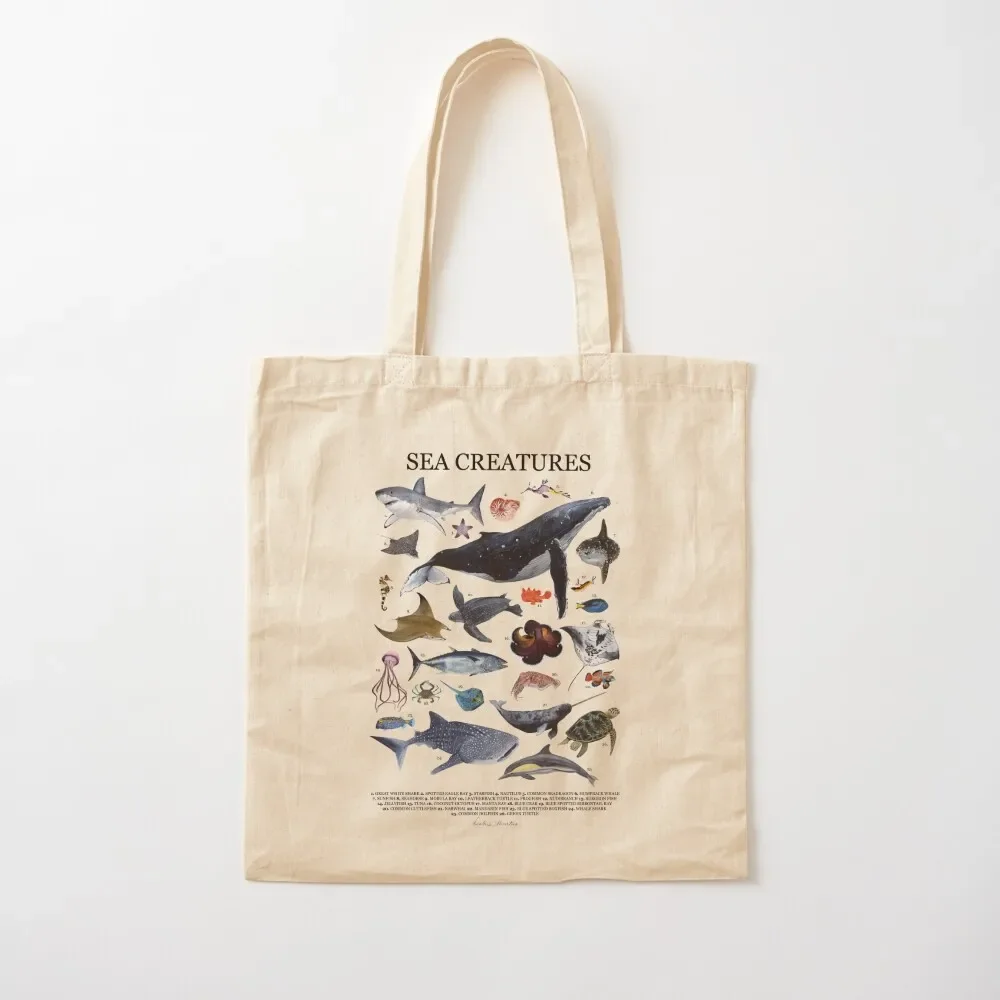 SEA CREATURES poster with names Tote Bag Big bag Lady bags Tote Bag