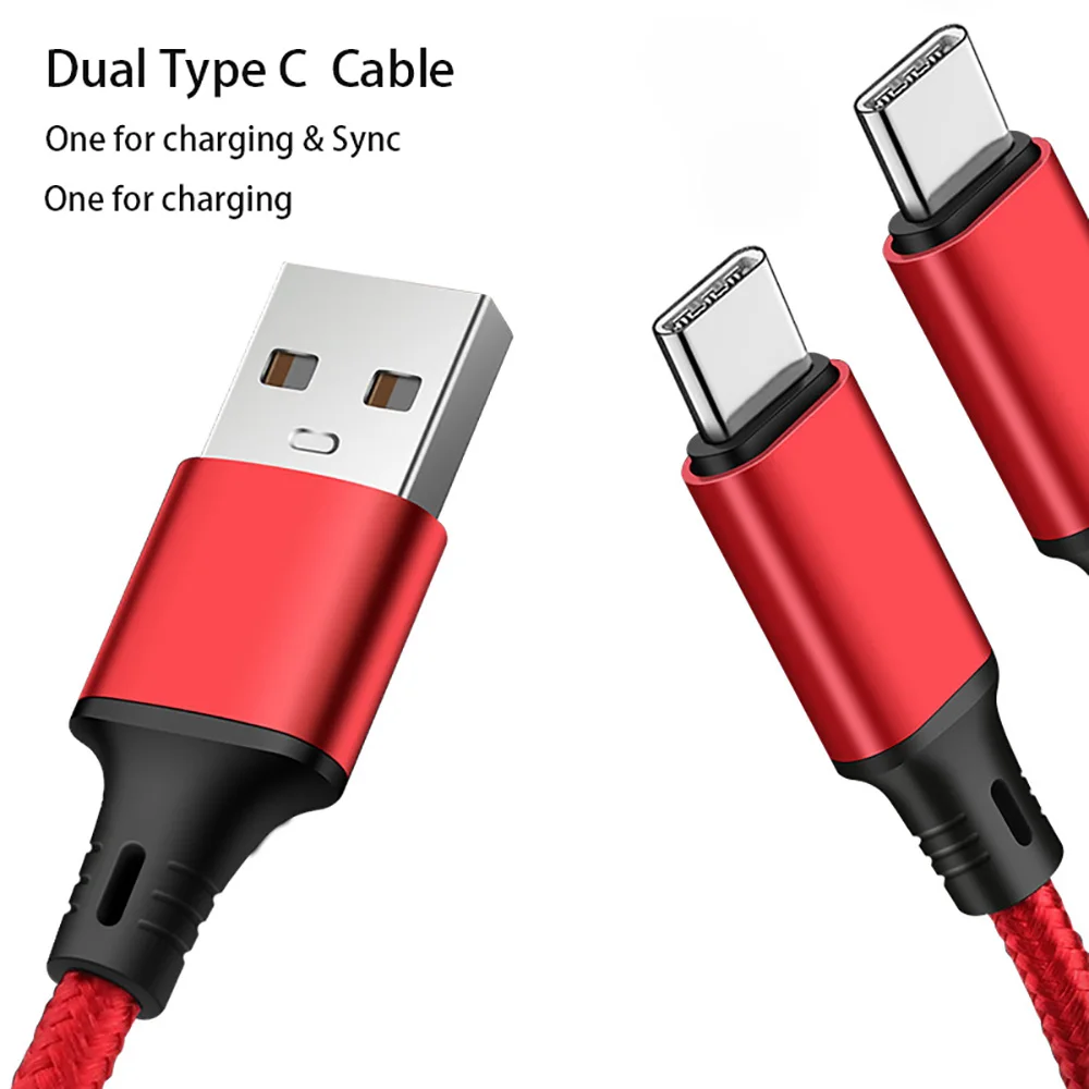 Mobile cable Dual Type-C Splitter Charging Cable 3.5A Charge 2 USB-C Devices with Data Transfer for Huawei Xiaomi Redmi Moto