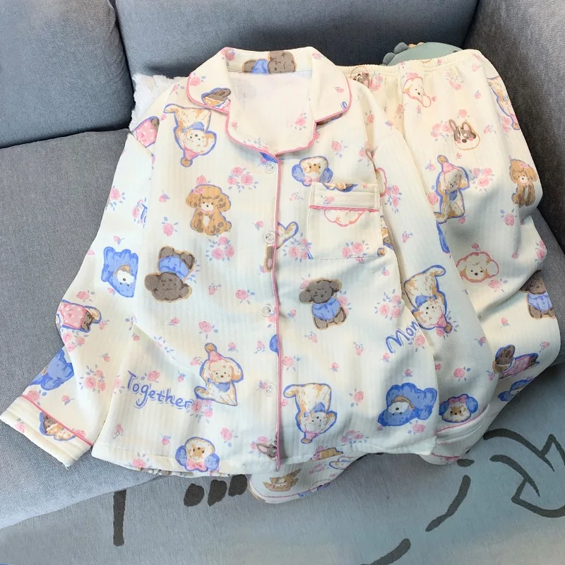 

Women Autumn and Winter Long-sleeved Home Wear, Sweet and Cute Dog Print Women's Pajamas, Casual Soft Fashion Kawaii Pajama Set