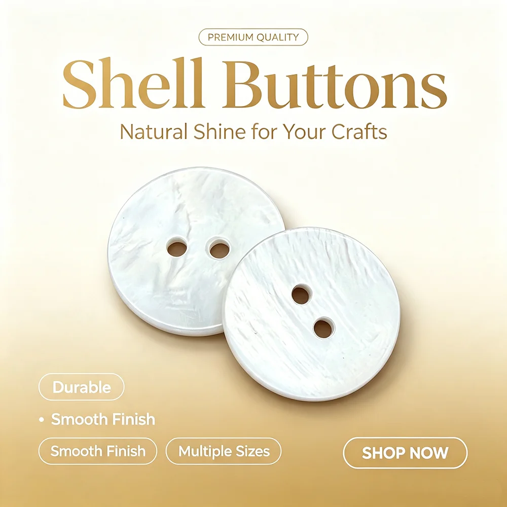 White Two-Hole Natural Shell Buttons for Shirts, Wool Sweaters and Garments 2-eye Cloth Fastener