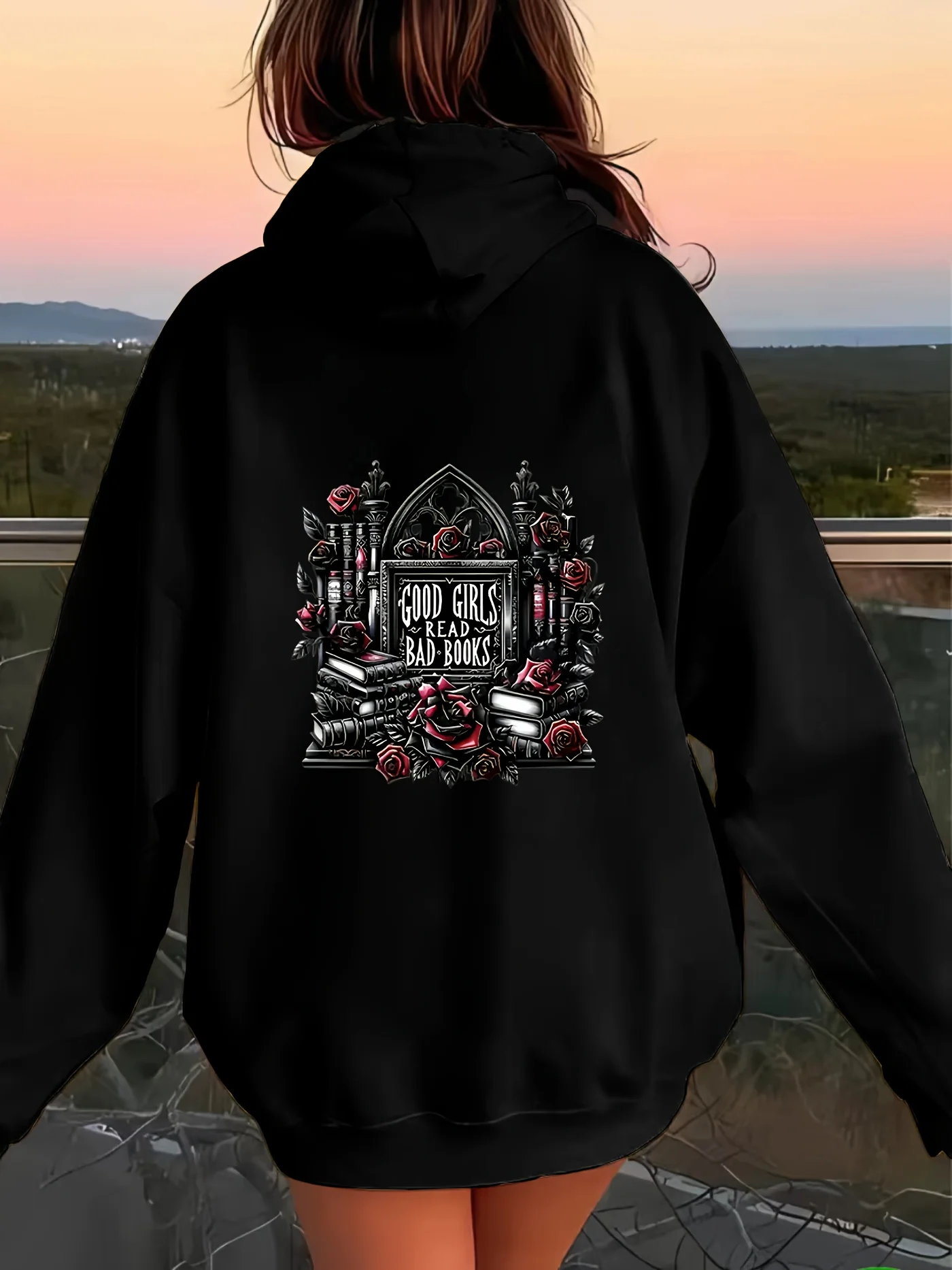 

Rose Book Graphic Printing Autumn and Winter Men's and Women's Hoodies Casual Loose Outdoor Street Sports Training Brand Fashion