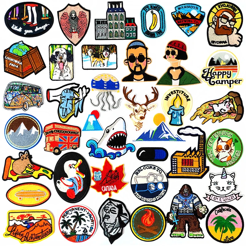 Coconut Tree Beach Shark Patches Embroidery For T-Shirt Iron On Appliques Clothes Jeans Stickers Badges Duck Skateboard