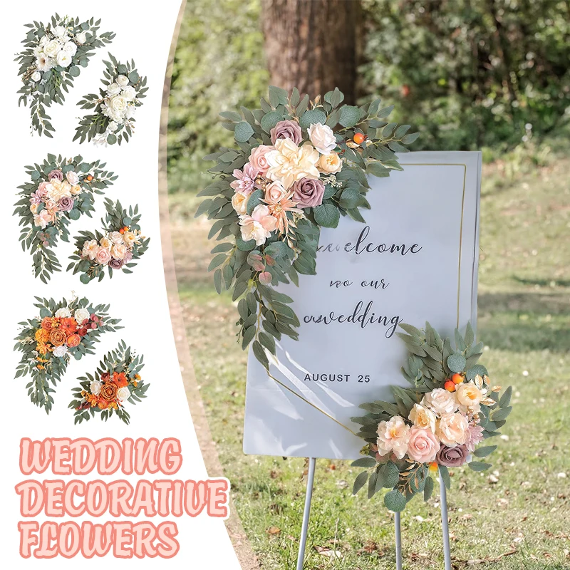 Dusty Rose Artificial Wedding Arch Flower Swag Set Wedding Welcome Signs Floral Decoration Reception Ceremony Eucalyptus Garland