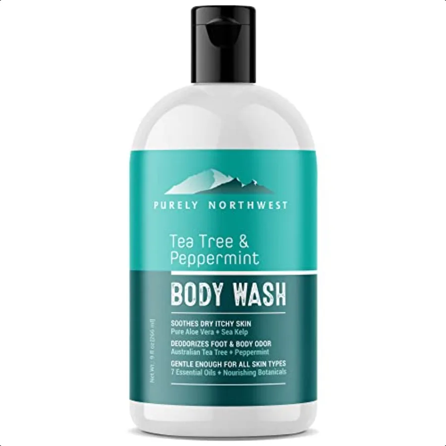 

Purely Rthwest Tea Tree Body Wash для мужчин и женщин Очищающее средство для тела с натуральным маслом чайного дерева для запаха, раздражения кожи, увлажняющее шоу