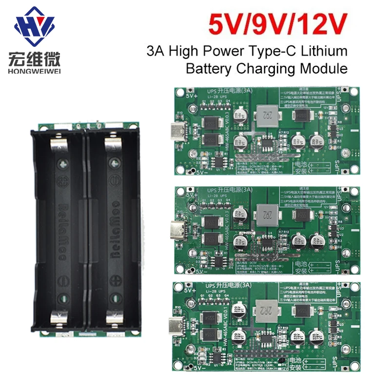 Fuente de alimentación UPS de carga rápida tipo C 15W 3A/módulo de cargador de batería de litio 18650 DC-DC convertidor elevador 5V 9V 12V