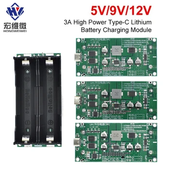 Type-C 15W 3A Fast Charge UPS Power Supply / 18650 Lithium Battery Charger Module DC-DC Step Up Booster Converter 5V 9V 12V