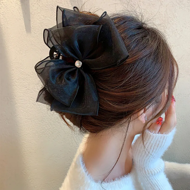 VANIKA Fashion Tulle Big Bow Hair Claw Clips for Women Elegant Bowknot Hairpin Ponytail Clip Sweet Headdress Hair Accessories