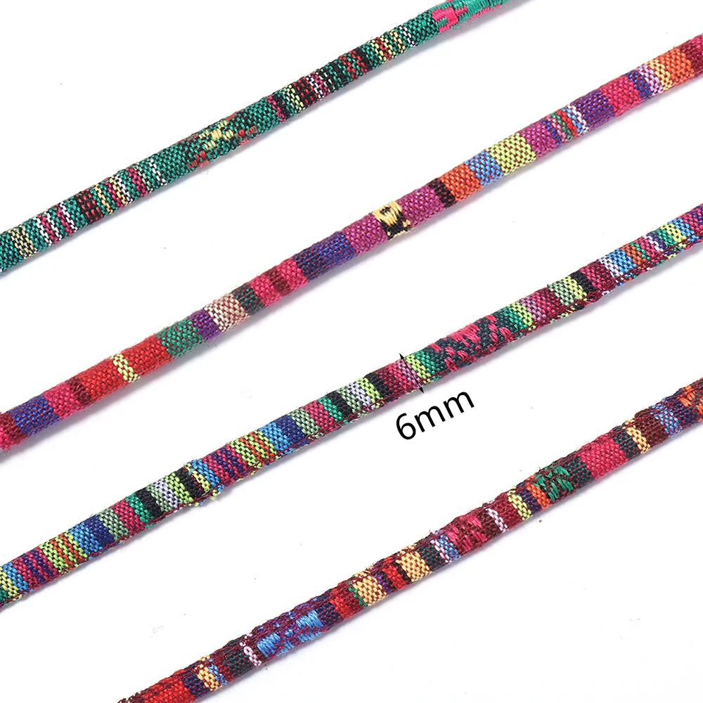 1Meter/5Yards 6mm Round Cotton Cord Colorful Ethnic Style Rope For DIY Home Clothing Sewing Bracelets Jewelry Making Accessories