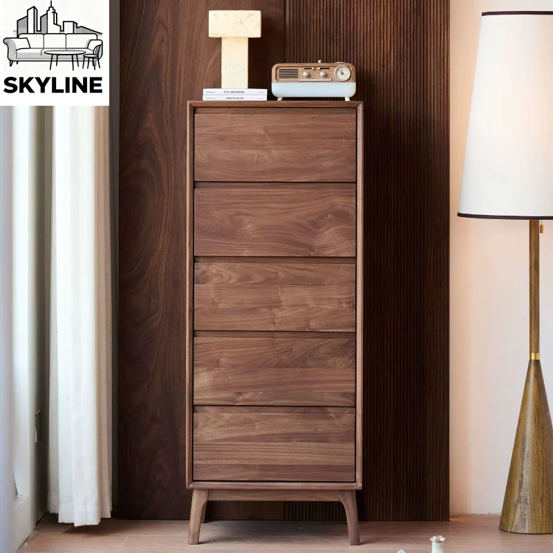 Black walnut chest cabinet solid wood living room side cabinet bedroom storage narrow chest of drawers chest of drawers