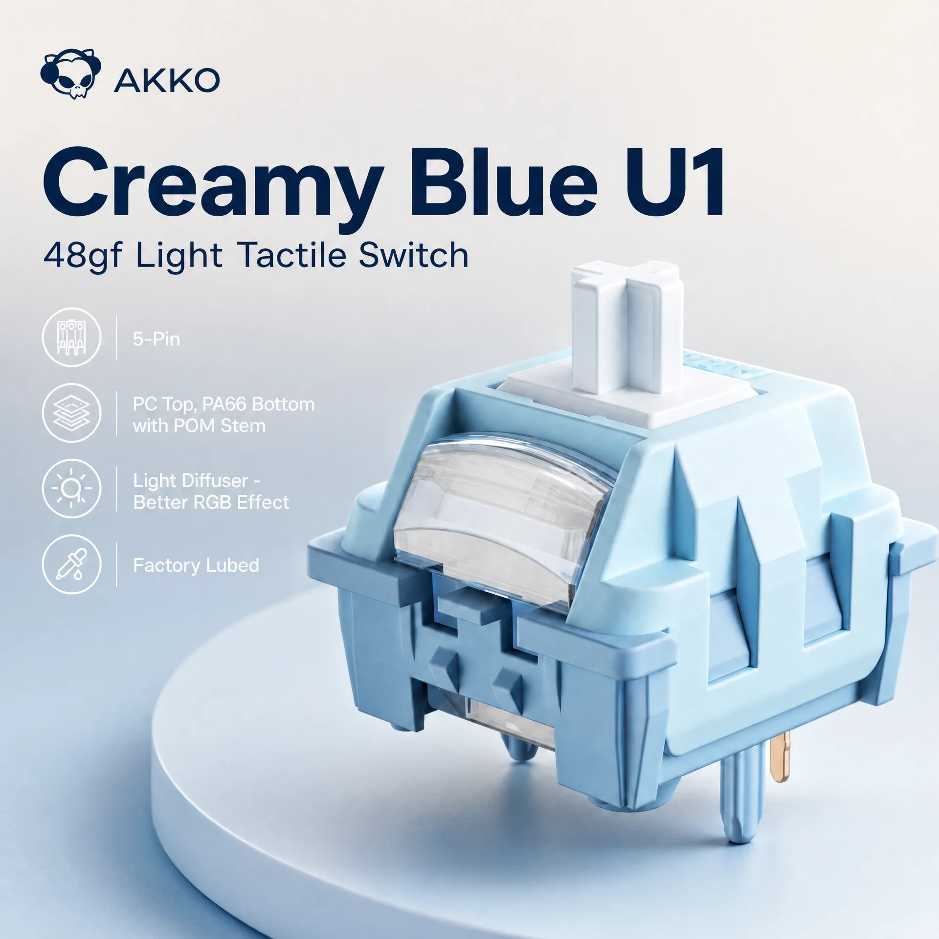 Akko Tactile Switch 48gf Hot-swappable MX Switch Mechanical Keyboard Accessories U1 Creamy Blue 100pcs