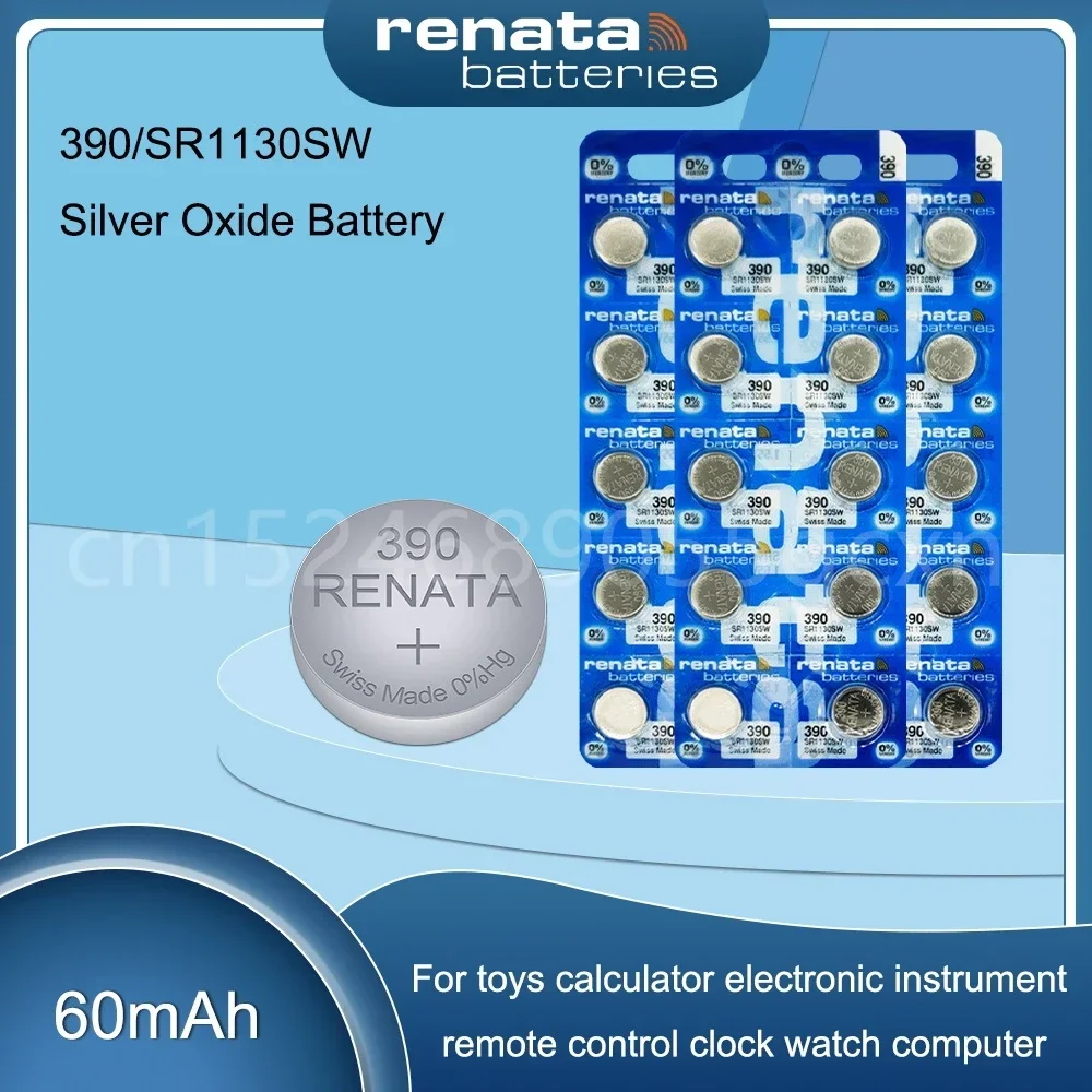 100% Renata 390 SR1130SW AG10 389 LR54 603 1.55V Silver Oxide Watch Battery for Toy Scale Remote Control Button Coin Cells