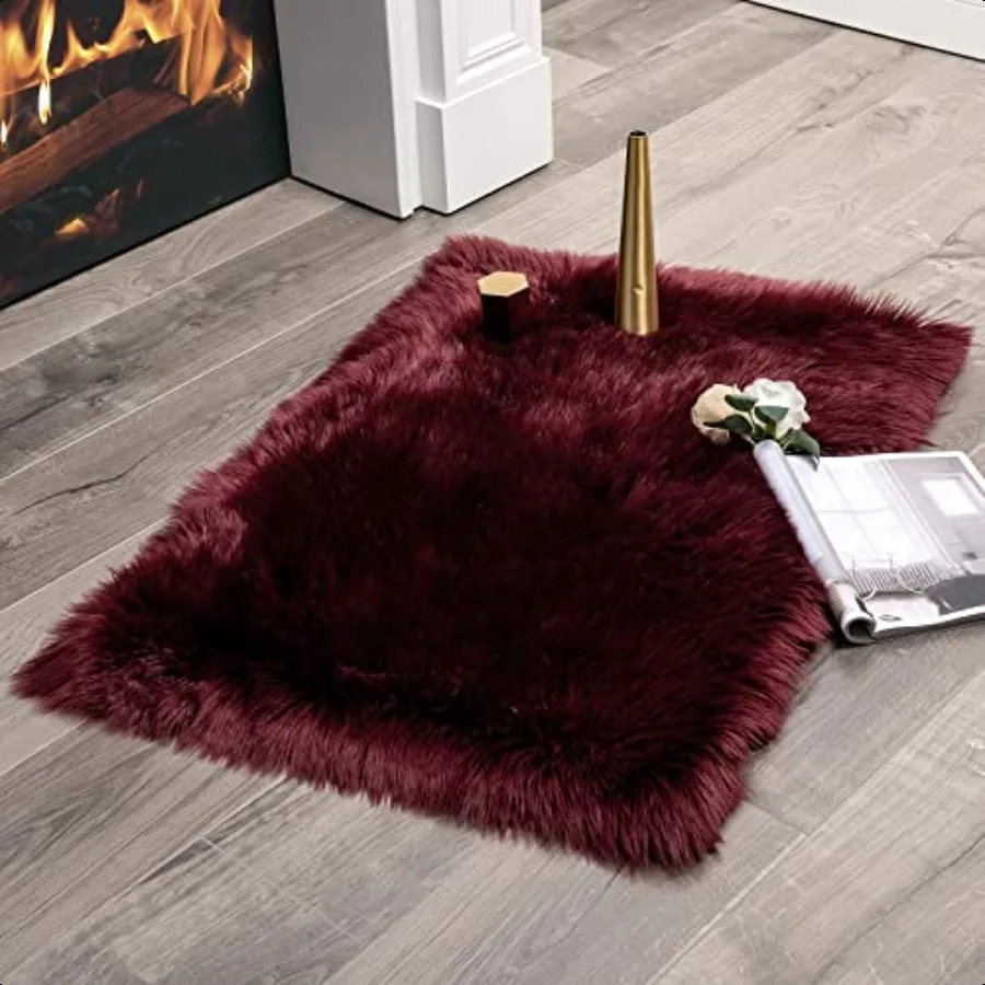 

Fluffy Rug Soft Shaggy Faux Fur Area Rug Luxury Plush Rec Carpet for Bedroom Living Room Sofa Chair 2 x 3 FeetWine Red