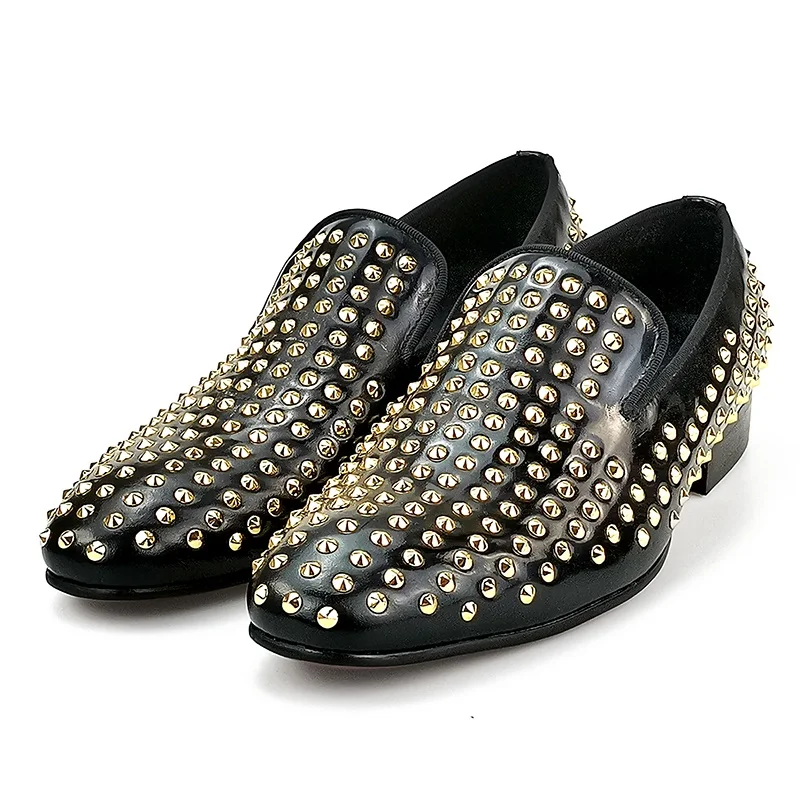 

Spring and summer new rivet cover cow leather formal dress Lefu shoes black casual large versatile low heel red soled men's shoe