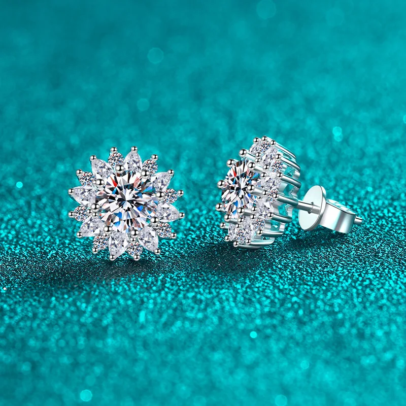 

Платиновые серьги-гвоздики PT950 с муассанитом, женские легкие, роскошные, высококачественные серьги с подсолнечником, простые и универсальные