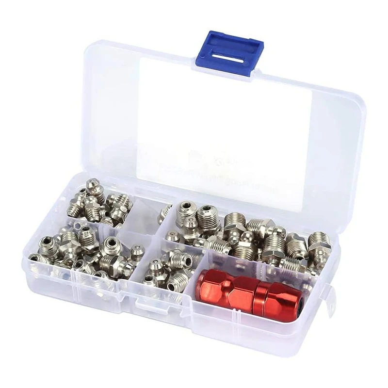 

61Pcs/Set Grease Fitting Pack M6/M8/M10 Metal Nipple Mechanical Lubrication Part Grease Nipple Fitting Assortment Kits