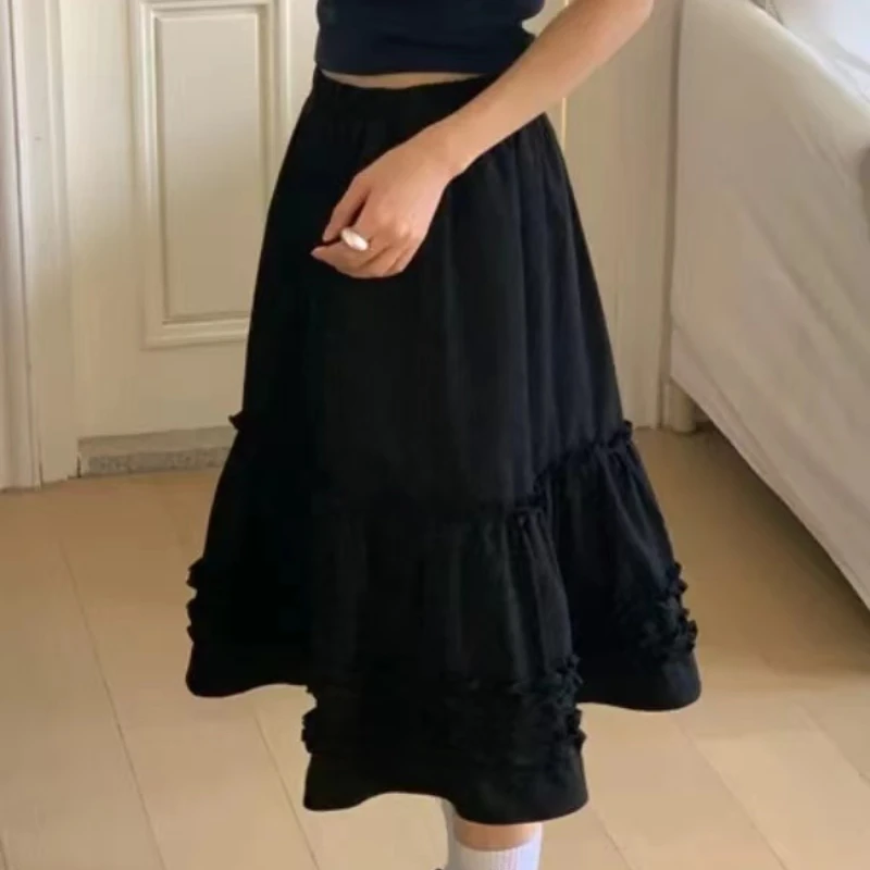 New Women Wooden Ear Korean Style Skirt Spring Fashion White A-Line Mini Skirt Sweet High Waist Hem Elastic Waist Skirts 2025