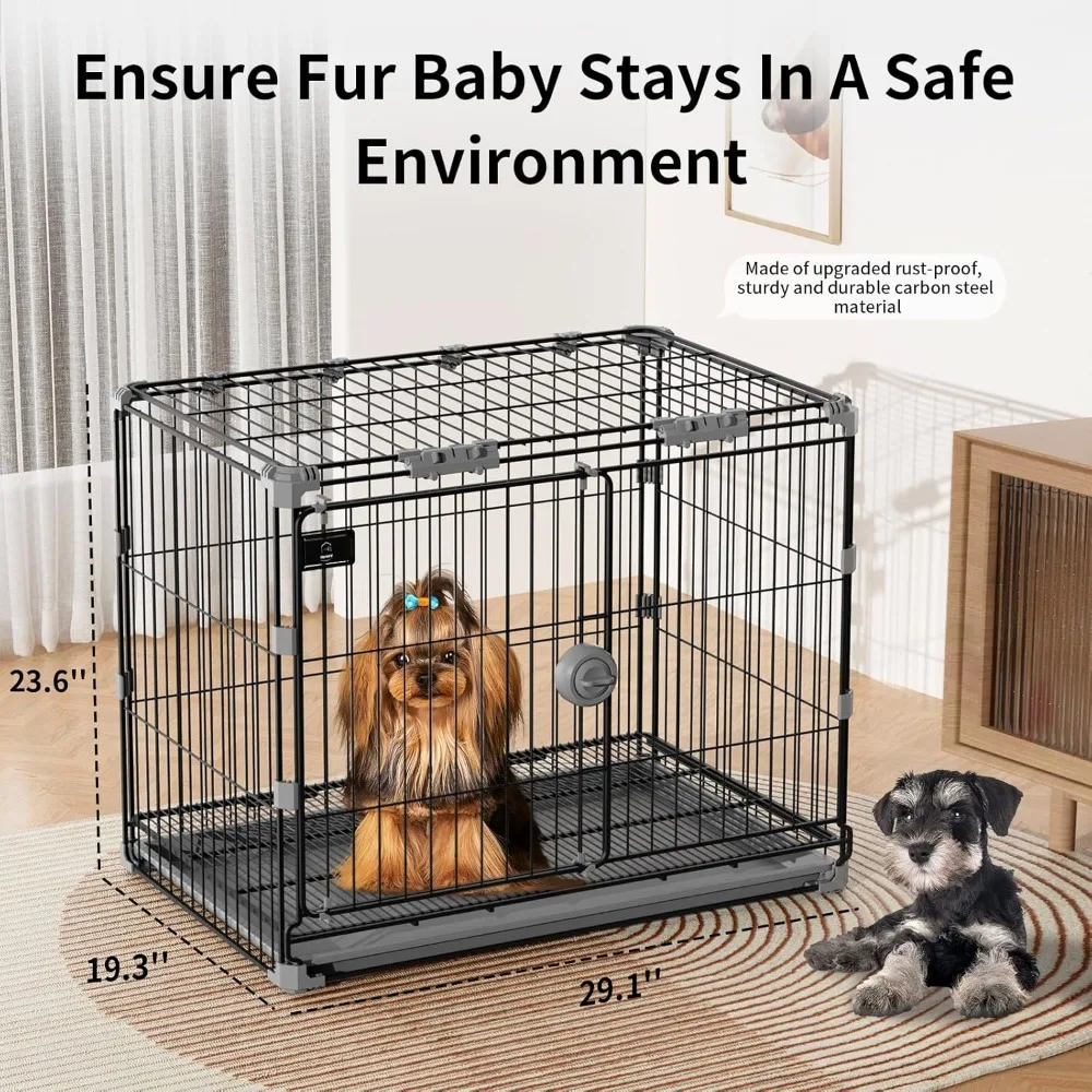 Dog Crate for Medium Dogs,30 inch Metal Dog Kennel Indoor Wire Dog Cage with Sliding Door and Removable Tray