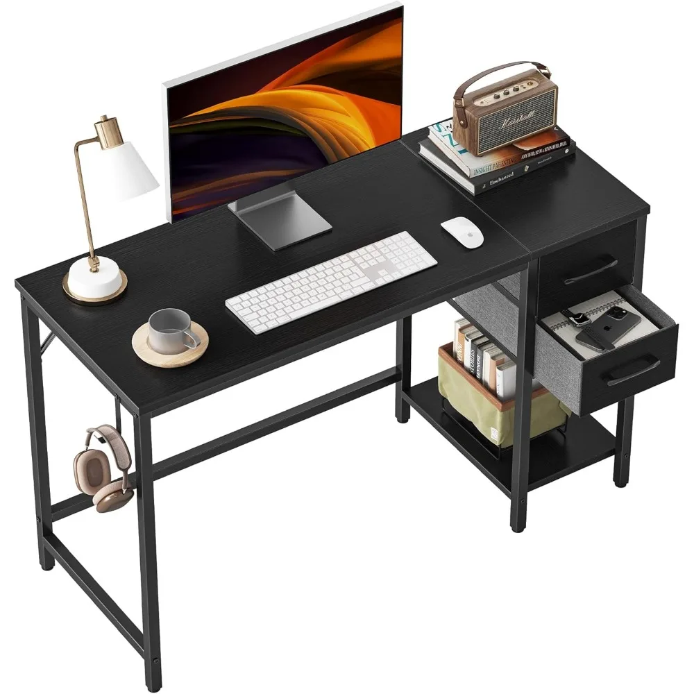 Compact 47 Home Office Desk with Two Drawers for Storage and Studying in Modern Black