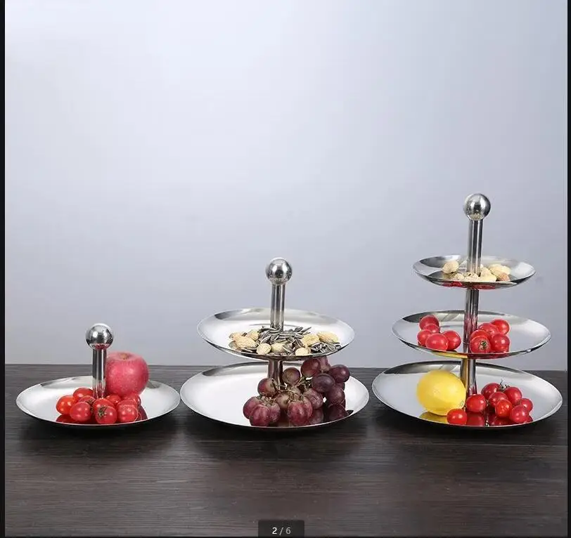 Stainless Steel Multi-layer Fruit Plate Party Cake Dessert Hotel Bar Modern Home Decoration Tableware