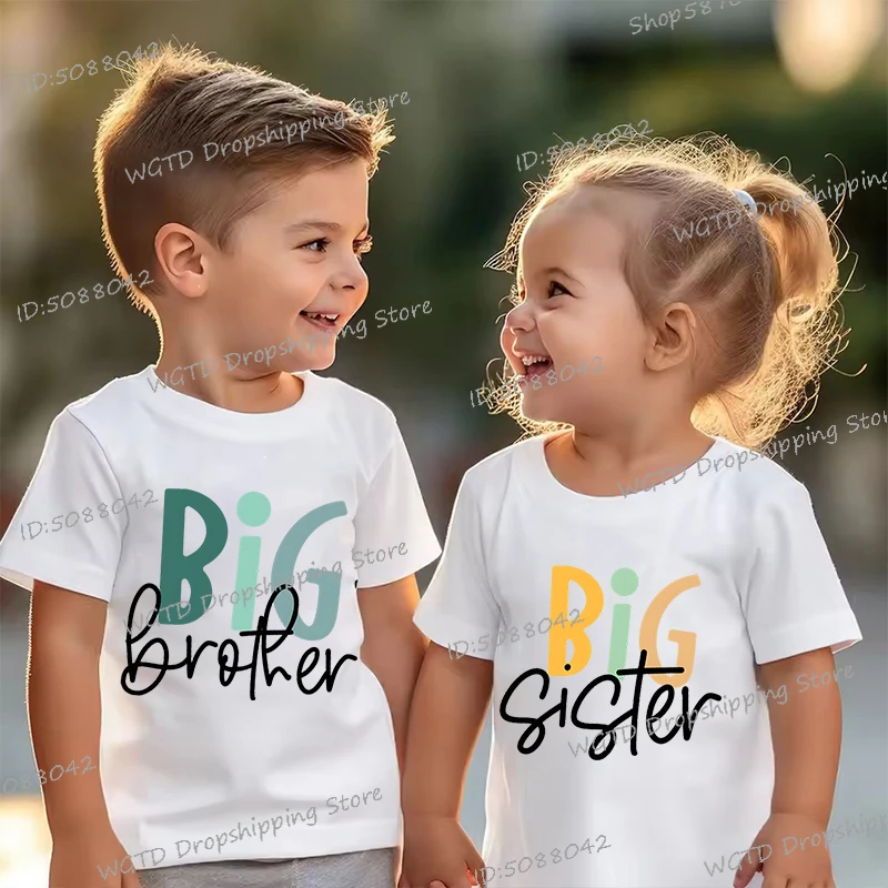 Cartoon Big Brother Big Sister Matching Shirt Fashion Sibling T-shirt Girls Boys Short Sleeve Tops Little Brother Baby Bodysuit