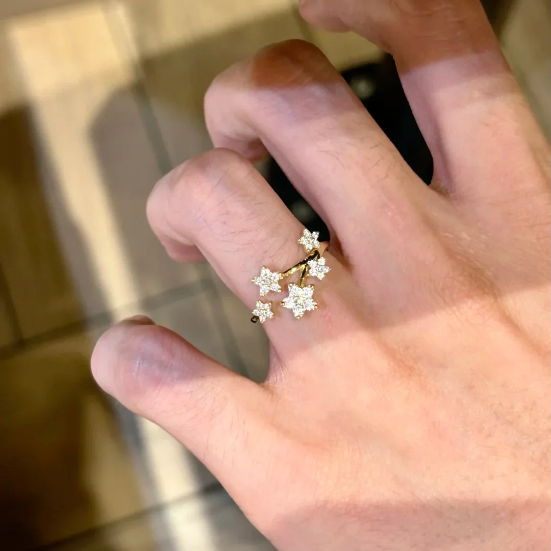 Gold Tone Star Zircon Open Ring For Women Adjustable CZ Crystal Stackable Ring Twisted Multi‑Star Statement Ring Party Daily Fin