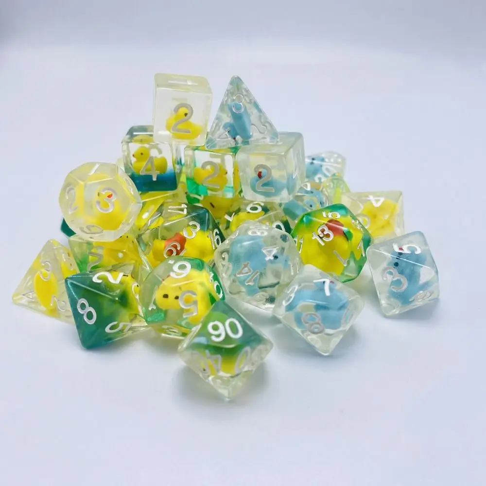 7Pcs/set 7-Die Table Game DND Dice Filled with Ducks Animal D4 D6 D8 D10 D12 D20 Polyhedral Dice Party Game Acrylic Game Dice