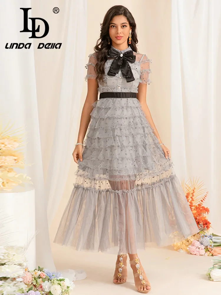 

LD LINDA DELLA Europe and The United States All Casual Women's Summer Style French High-grade Sense Pure Elegant Gauze Dress