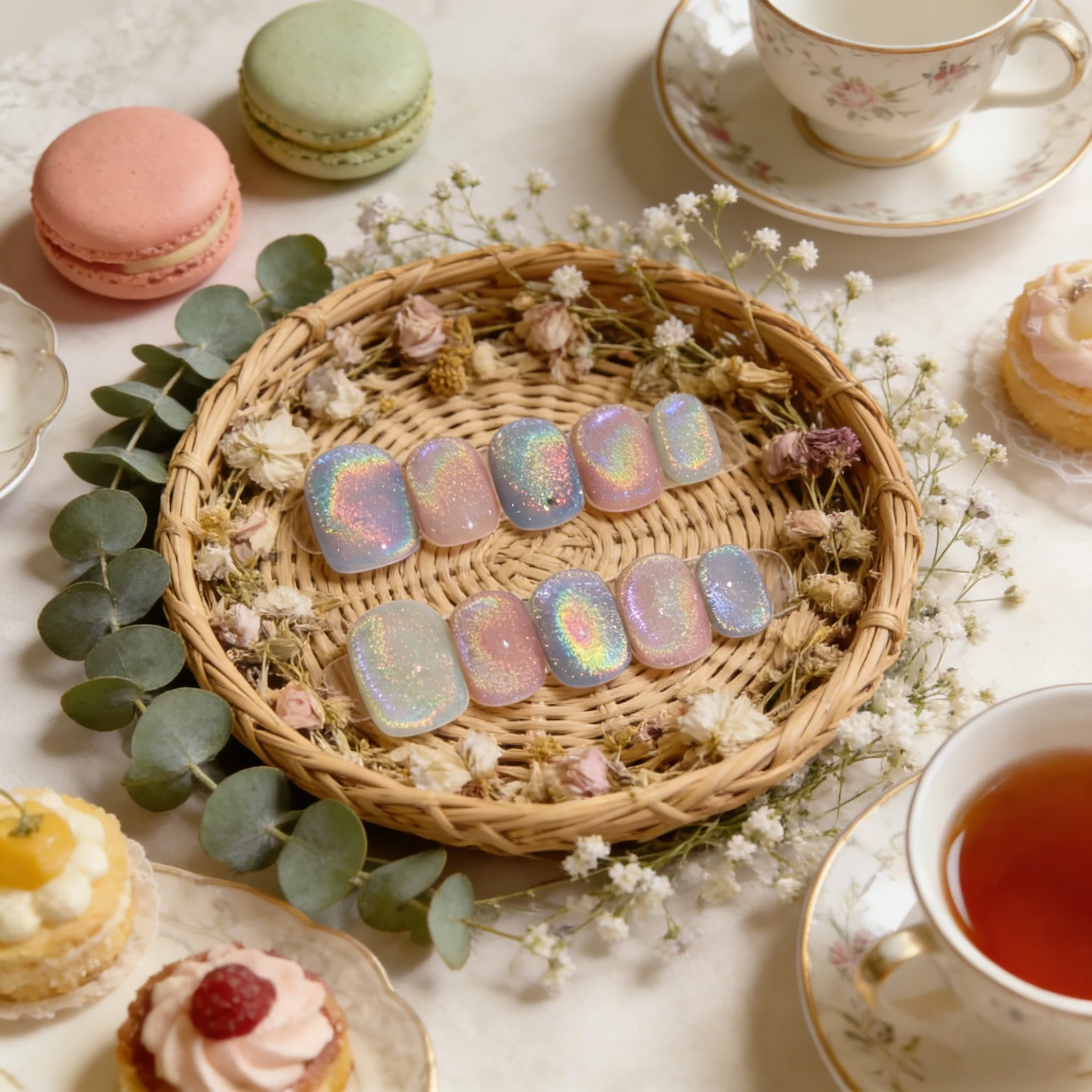 

10pcs Rainbow Cat's Eye Handmade Nails Sparkle&Brilliance Gradient Press on Nail Short Oval Fake Nail for Women&Girl False Nail