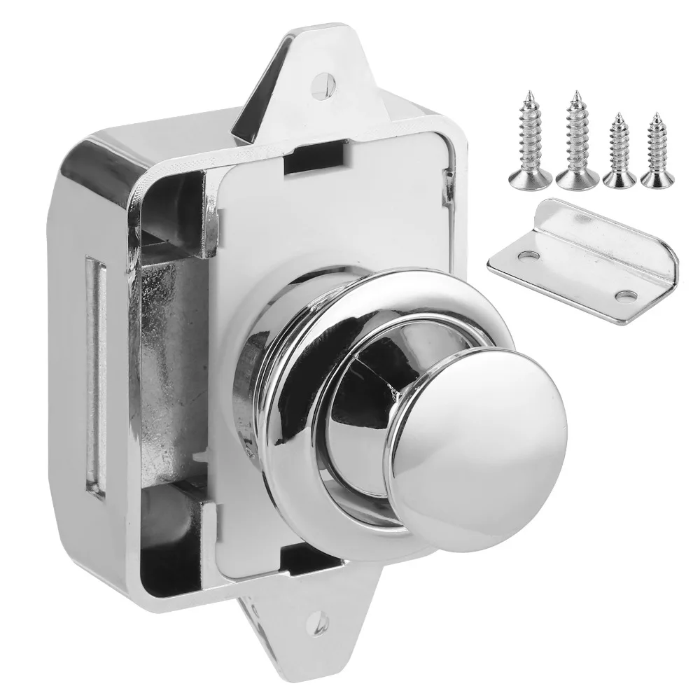 5pcs Silver Push Button Lock ABS Push Button Latch Cabinet Drawer Latch Zinc Alloy Cupboard Locks RV Application